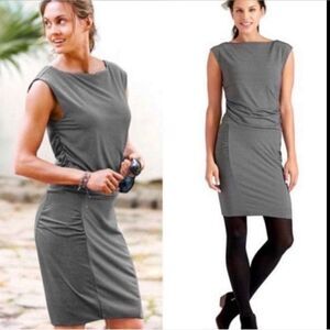 Athleta | Westwood Micro stripe ruched dress black white sz M tulip